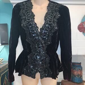OUTSTANDING VINTAGE VELVET SEQUIN TRIM FITTED JACKET OR TOP EDWARDIAN